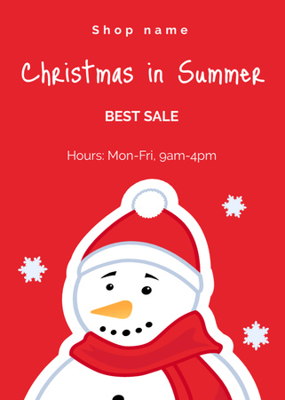 Christmas Sale Announcement with Cute Snowman Flayer Design Template