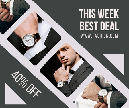 Fashion Watches Sale Ad with Man Facebook Design Template