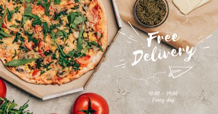 Designvorlage Kostenlose Lieferung Pizza Angebot für Facebook AD