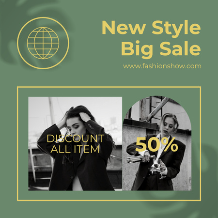 Plantilla de diseño de New Stylish Fashion Sale with Woman in Jaket Instagram 