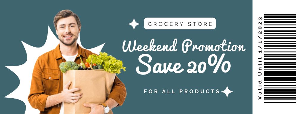 Weekend Promotion at Grocery Store Couponデザインテンプレート