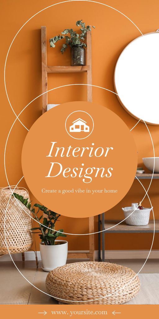 Stylish Interior Design in Orange Colors Graphic Design Template