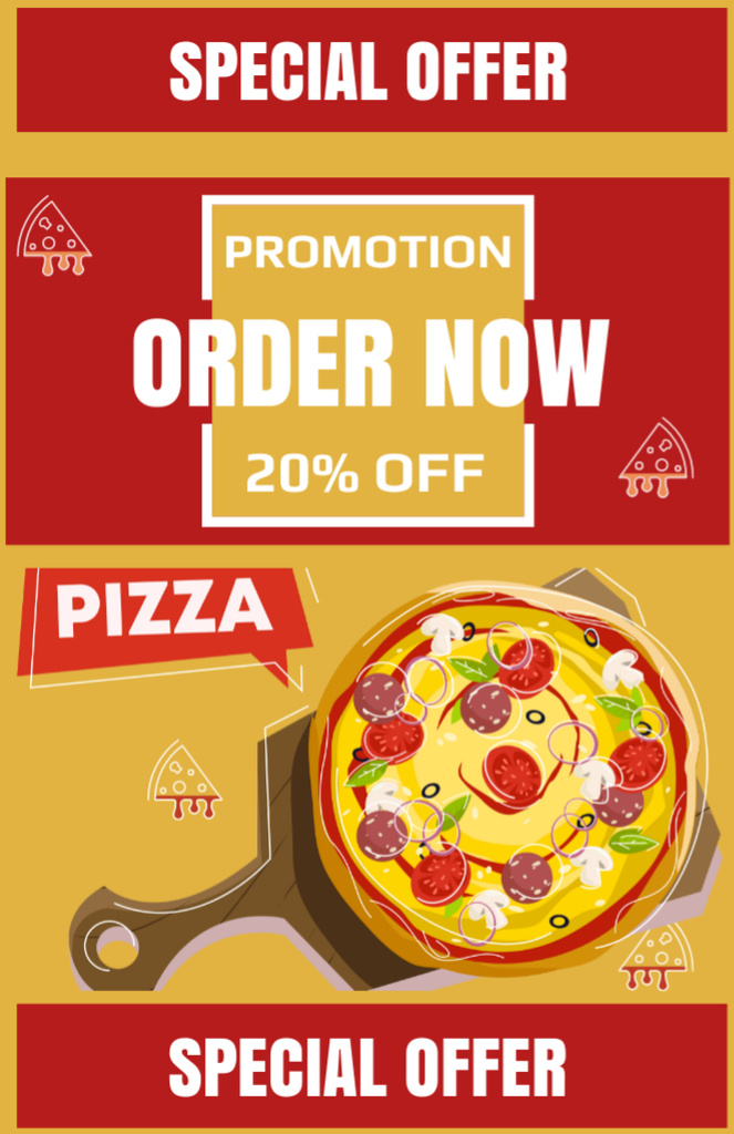Designvorlage Appetizing Pizza Discount Promotion für Recipe Card