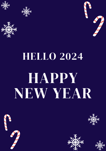 New Year Holiday Greeting on Simple Blue and White Postcard A5 Vertical Modelo de Design