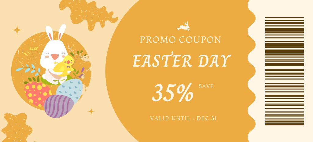 Easter Day Promotion with Cute Bunny and Easter Eggs Coupon 3.75x8.25in Modelo de Design