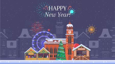 Fireworks over Christmas town Full HD video Design Template