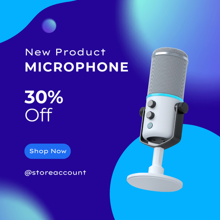 Modèle de visuel Annonce de rabais sur le nouveau modèle de microphone - Instagram