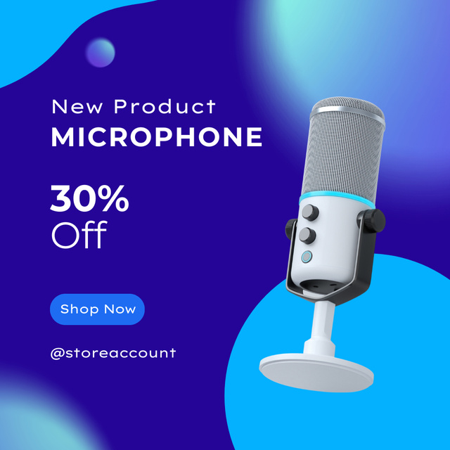Designvorlage New Model Microphone Discount Announcement für Instagram