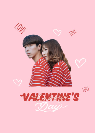 Young Asian Couple on Valentine's Day Postcard 5x7in Vertical Design Template