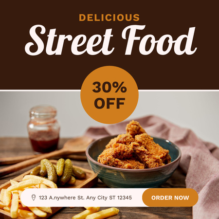 Discount Offer on Street Food with French Fries on Brown Instagram Design Template