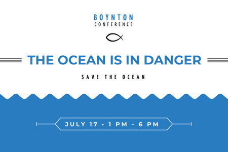Ontwerpsjabloon van Postcard 4x6in van Ecology Conference Invitation with blue Sea Waves
