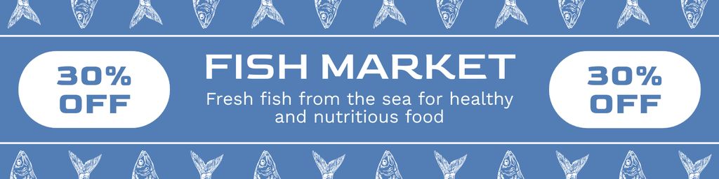 Designvorlage Discount Offer on Fish Market with Pattern in Blue für Twitter