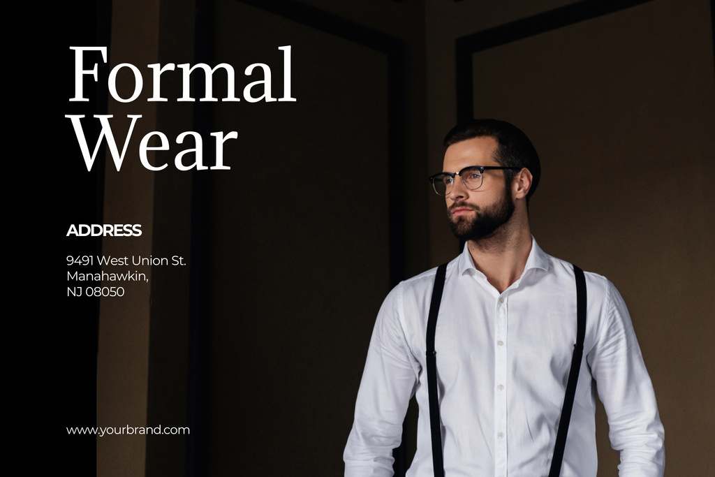 Formal Wear Store with Stylish Handsome Man Poster 24x36in Horizontal Šablona návrhu