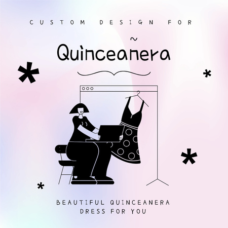 Ontwerpsjabloon van Animated Post van Ontwerp op maat voor Quinceañera met meisje achter computer