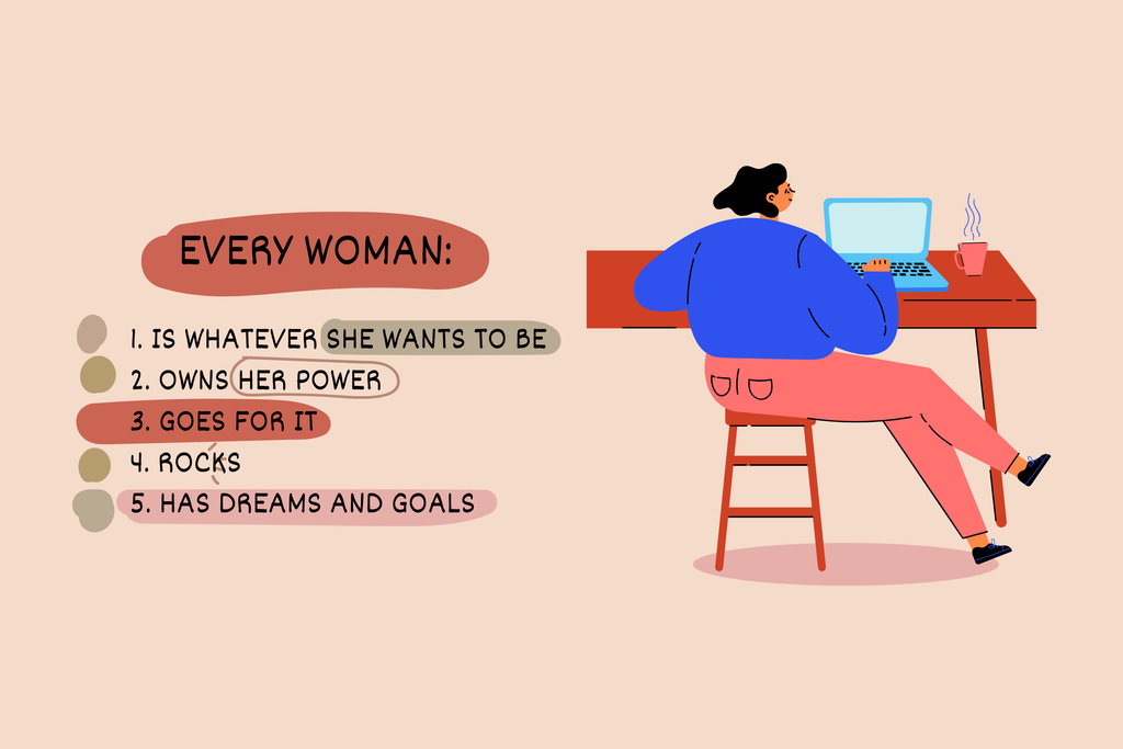 Inspiration for Girl Power with Illustration of Woman on Workplace Poster 24x36in Horizontal – шаблон для дизайну