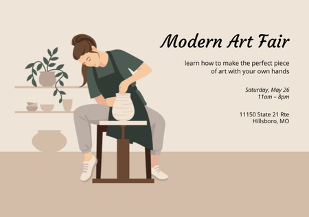 Presenting Modern Art Fair With Clay Vases Flyer A5 Horizontal Design Template