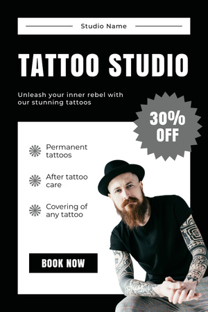 Serviço de pós-tratamento e cobertura em estúdio de tatuagem com desconto Pinterest Modelo de Design