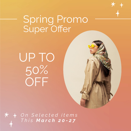 Plantilla de diseño de Spring Sale with Woman in Headscarf and Sunglasses Instagram 