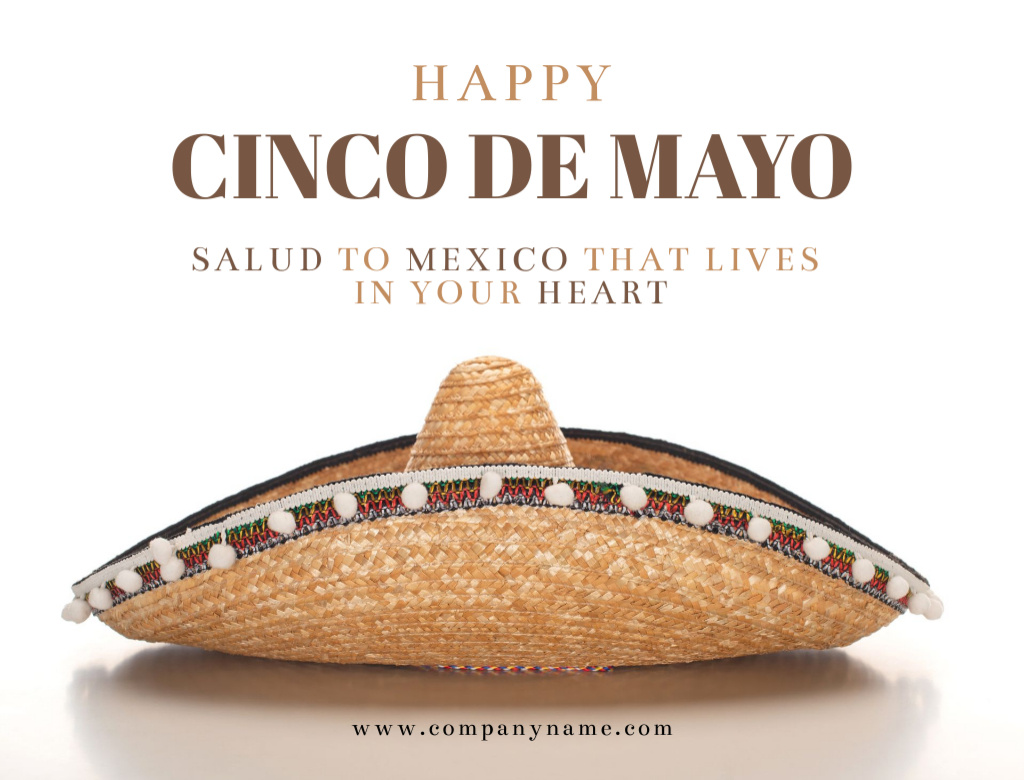 Cinco De Mayo Celebration with Straw Sombrero Postcard 4.2x5.5in – шаблон для дизайна