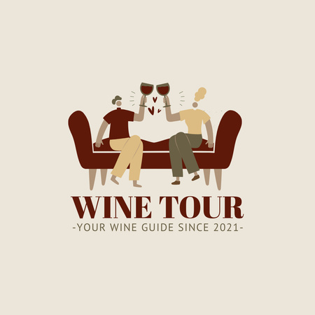 Wine Shop Ad with People drinking Logo Design Template