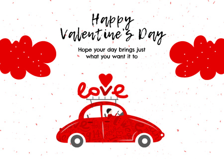 Valentine's Day Greeting with Bright Red Vintage Car Card Design Template