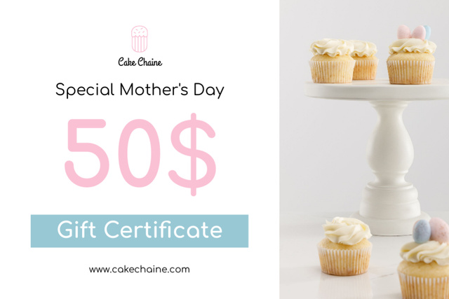 Ontwerpsjabloon van Gift Certificate van Offer of Yummy Cupcakes on Mother's Day
