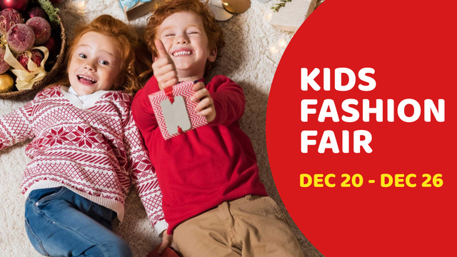Kids Fashion Fair Announcement with Funny Children FB event coverデザインテンプレート