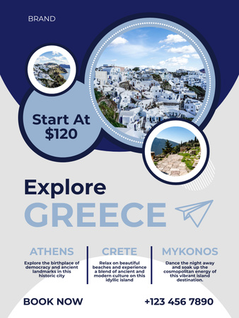 Travel to Greece on Grey and Blue Poster US – шаблон для дизайна