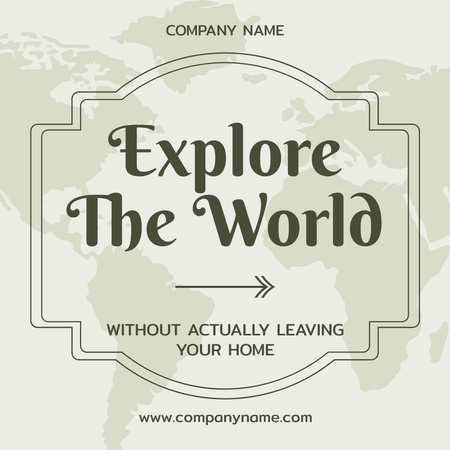 Explore World Quote with Light Gray World Map Instagram Design Template