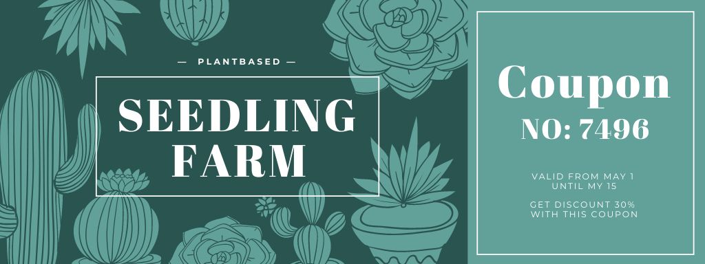 Seedling Farm Ad with Succulents Coupon Design Template
