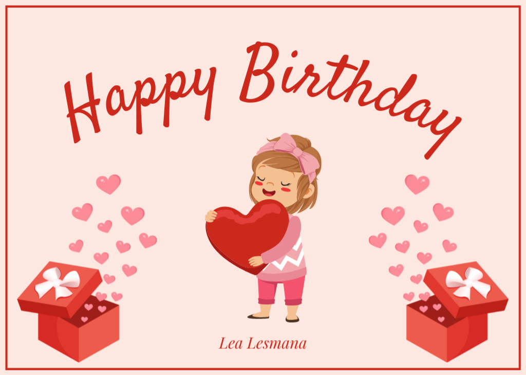 Happy Birthday Greetings with Cute Cartoon Baby Postcard 5x7in Design Template
