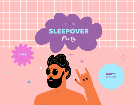 Plantilla de diseño de Announcement of Cool Sleepover Party Invitation 13.9x10.7cm Horizontal 