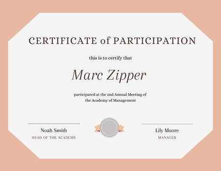 Szablon projektu Award for Participation in Management Academy Certificate