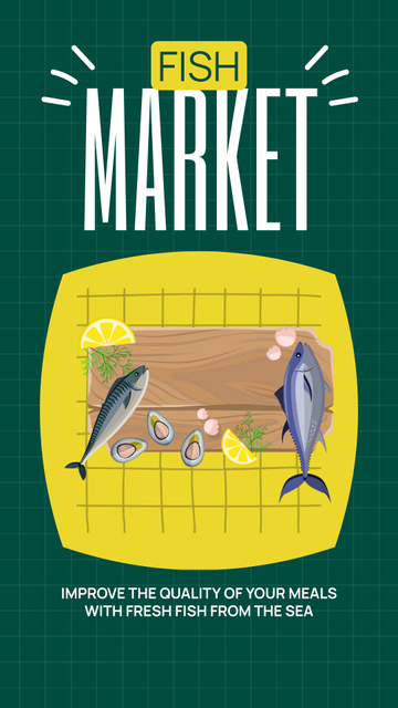 Designvorlage Market Ad with Illustration of Fish on Board für Instagram Story