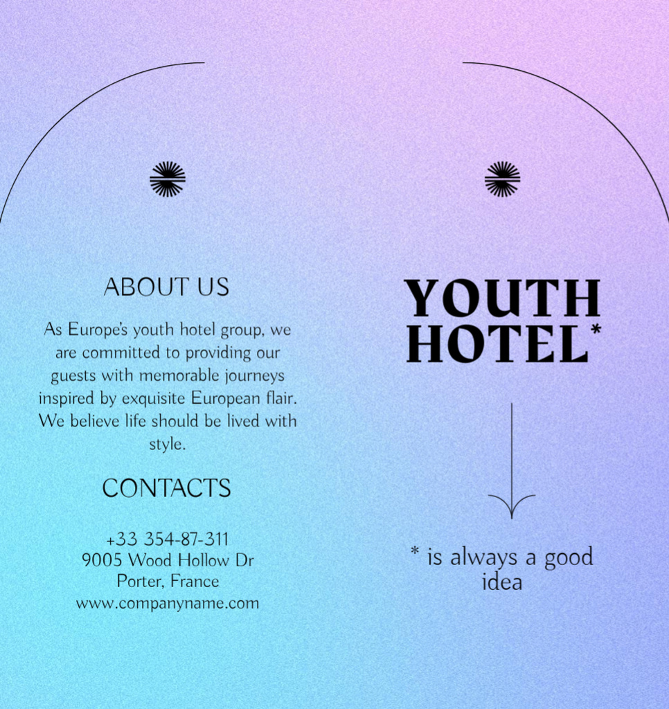 Plantilla de diseño de Youth Hotel Services Proposition Brochure Din Large Bi-fold 