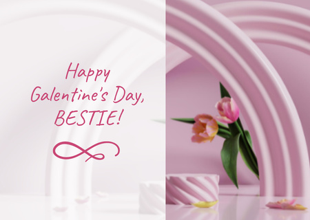 Galentine's Day Greeting with Pink Tulips Postcard Design Template