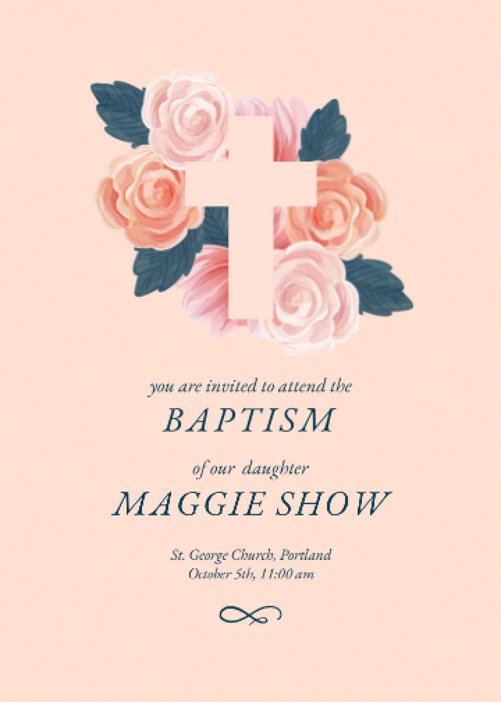 Baptism Ceremony Announcement with Tender Roses Invitation Design Template