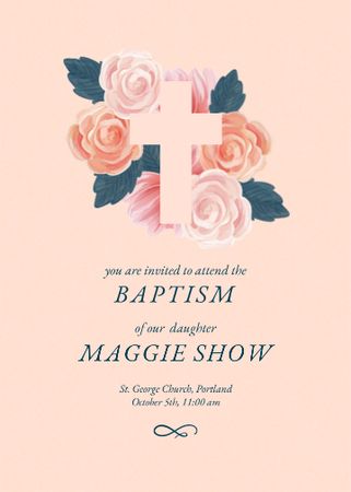 Baptism Ceremony Announcement with Tender Roses Invitationデザインテンプレート
