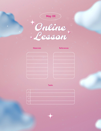 Online Lesson Planning with Cute Clouds on Purple Notepad 8.5x11in Design Template