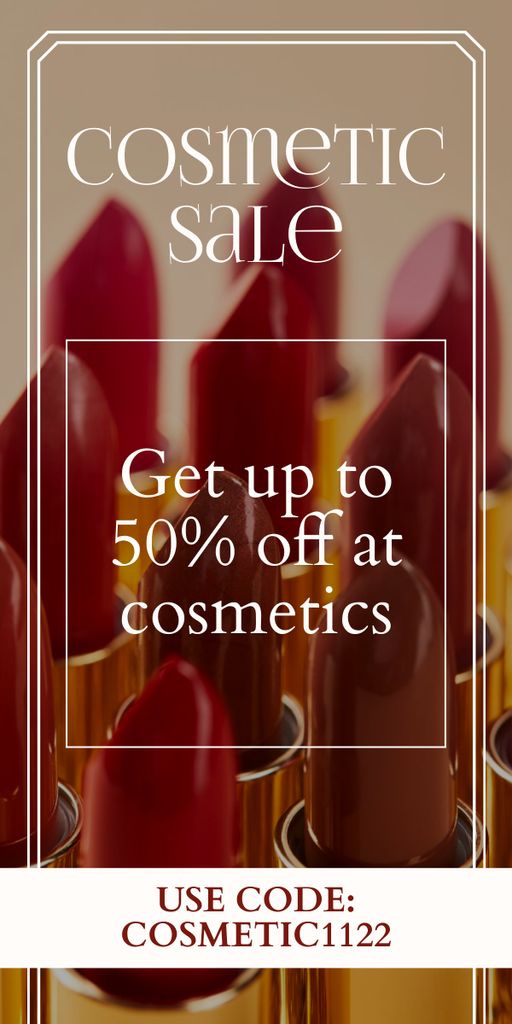 Cosmetics Sale Ad with Red Lipsticks Graphic Design Template
