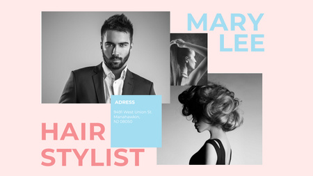 Hair Salon Ad Woman and Man with modern hairstyles Title 1680x945px Design Template