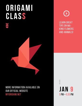 Origami Classes Invitation Paper Bird in Red Flyer 8.5x11in Design Template