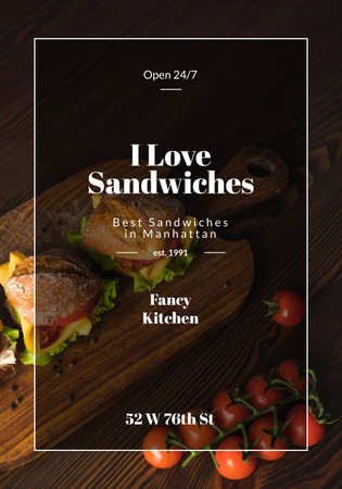 Designvorlage Restaurant Ad with Fresh Tasty Sandwiches für Poster 28x40in
