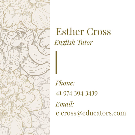 English Tutor Contacts on Floral Pattern Square 65x65mm Tasarım Şablonu