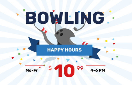 Announcement of Happy Hours in Bowling Center Flyer 5.5x8.5in Horizontal Design Template