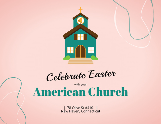 Easter Announcement with Illustration of Countryside Church Flyer 8.5x11in Horizontal Modelo de Design
