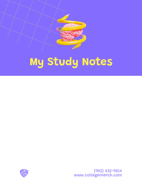 Study Planner with Illustration of Human Brain with Curved Pencils in Purple Notepad 107x139mm Design Template