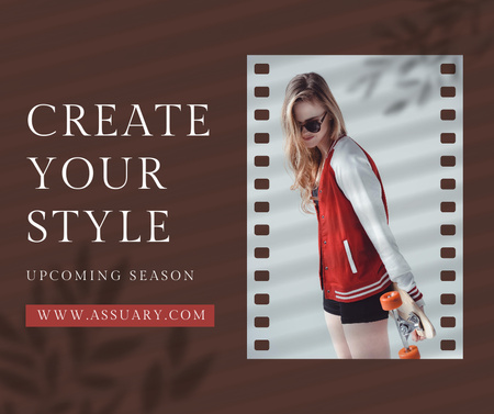 Young Stylish Woman with Skateboard Facebook Design Template