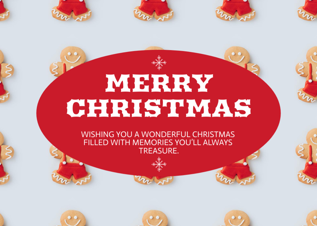 Platilla de diseño Yummy Christmas Gingerman Cookies With Warm Wishes Postcard 5x7in
