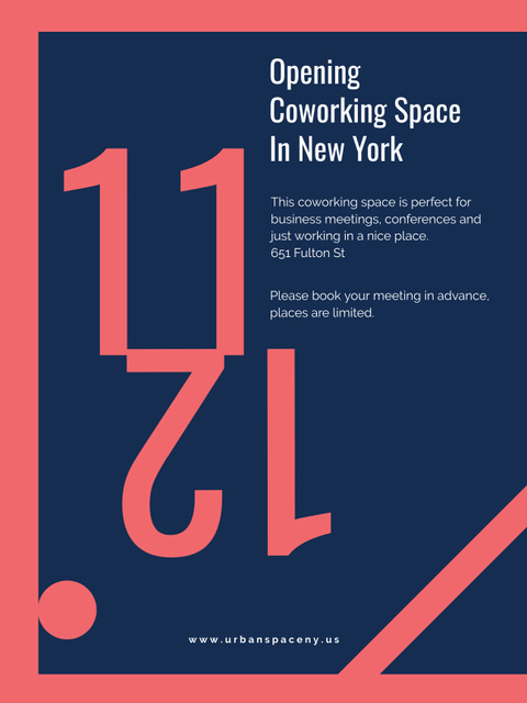 Coworking Opening Minimalistic Announcement in Blue and Red Poster US Tasarım Şablonu